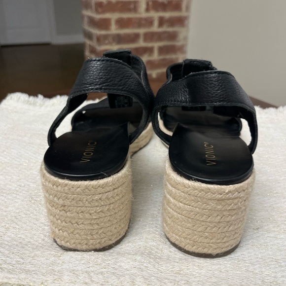 Vionic Calera Espadrille Wedge Sandal Size 10 Black Comfort Strappy Leather - Picture 4 of 10